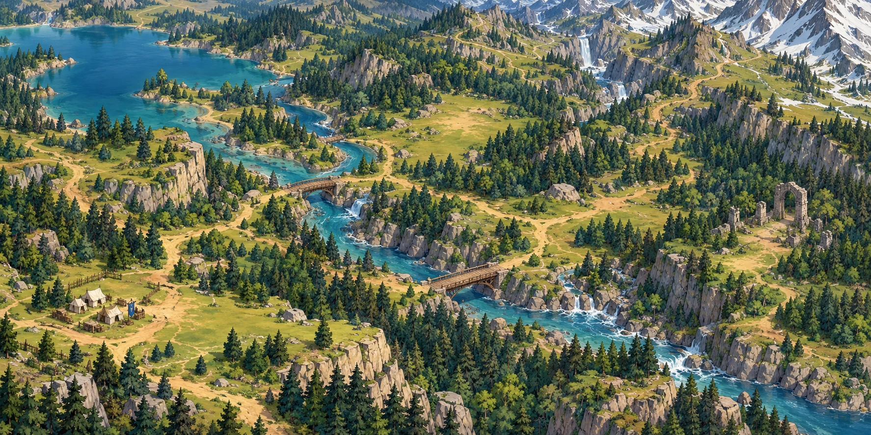 The first-age frontier with forests, rivers and ancient ruins